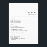 Menu Dîner simple minimaliste Mariage Mariage<br><div class="desc">Conçues avec une esthétique chic et moderne, nos cartes de menu Mariage minimaliste simple pour Mariage sont l'exemple du raffinement. Ils présentent un voyage culinaire dans un style minimaliste, avec chaque cours détaillé dans une police élégante et contemporaine. Parfaits pour les couples qui souhaitent marier tradition et élégance moderne, ces...</div>