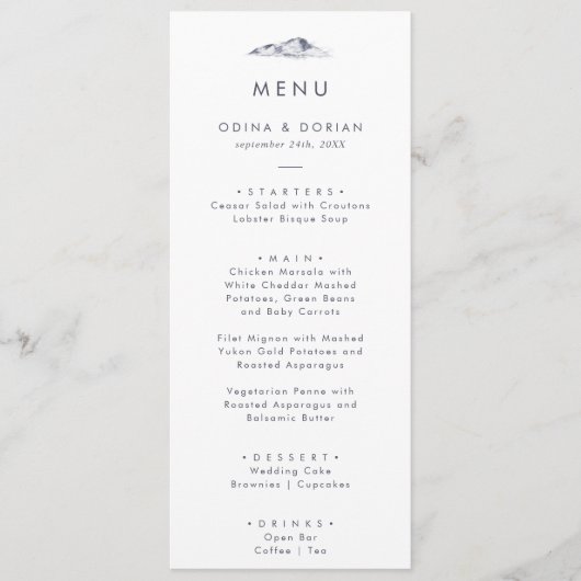 Menu Dîner Simple Mountain Mariage (Devant)