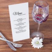 Menu Dîner Simple Noir Blanc Calligraphie