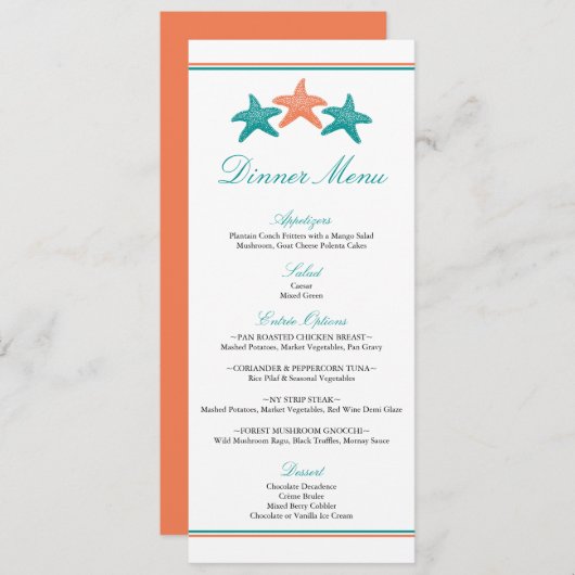 Menu Dîner Starfish (Devant / Derrière)