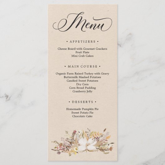 Menu Dîner Thanksgiving (Devant)