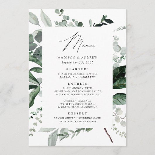 Menu Dîner verdoyant Mariage (Devant)