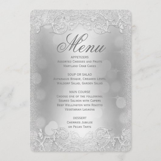 Menu Diner | Zilveren faux glitter (Voorkant)