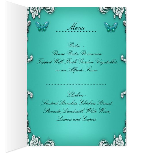 Menu Dinner Card Silver Turquoise Blue Butterfly (Intérieur (Droit))