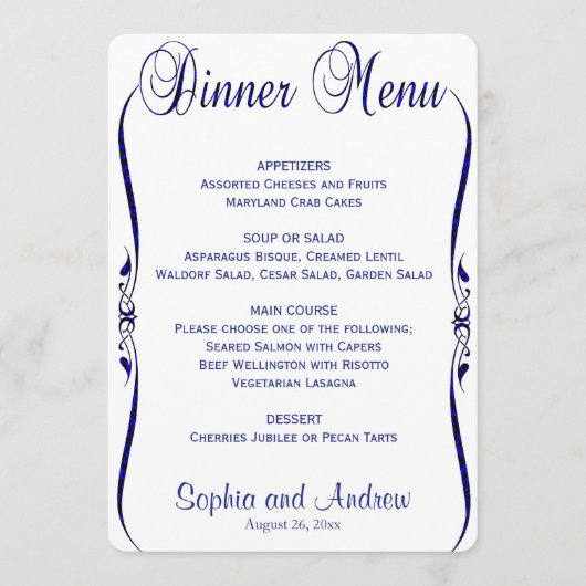 Menu Dinner | Elegant Blue (Voorkant)