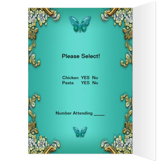 Menu Dinner Kaart Gold Blauwgroen Blue Butterfly (Binnen (Links))