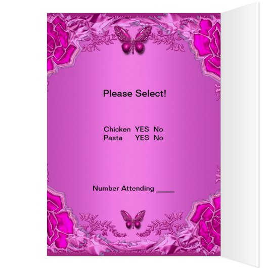 Menu Dinner Kaart Pink Butterfly Floral (Binnen (Links))
