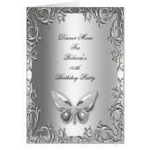 Menu Dinner Kaart Silver Grey Butterfly Floral (Voorkant)