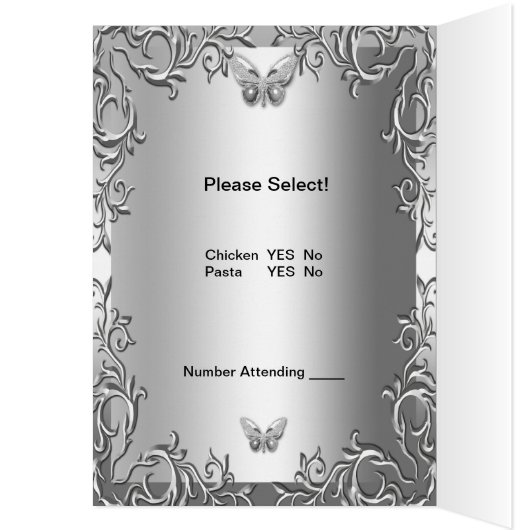 Menu Dinner Kaart Silver Grey Butterfly Floral (Binnen (Links))