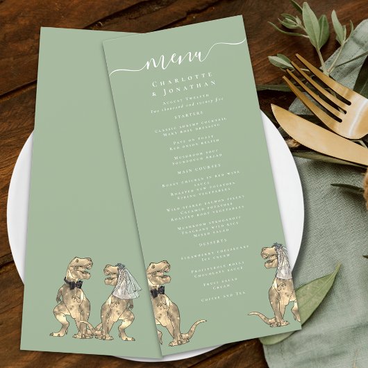 Menu Dinosaur Thème Mariage Sage Vert & Blanc