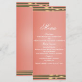 Menu d'invitation chic en pêche corail et or (Devant / Derrière)