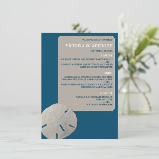 Menu Dollar de sable, Mariage Ocean Blue Beach (Debout devant)