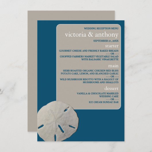 Menu Dollar de sable, Mariage Ocean Blue Beach (Devant / Derrière)