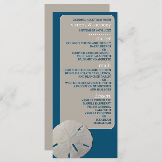 Menu Dollar de sable, Mariage Ocean Blue Beach (Devant / Derrière)