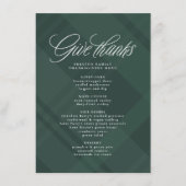 Menu Donnez merci Thanksgiving dîner vert plaid (Devant)