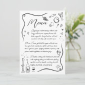 Menu Doodle italien à main Mariage noir et blanc (Debout devant)