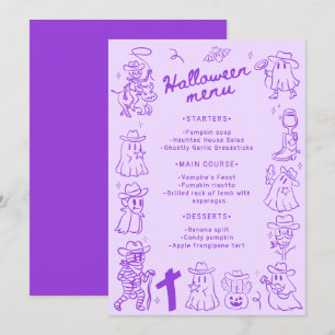 Menu Doodles à main cassée violet Halloween