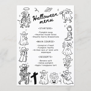 Menu Doodles noir et blanc à main irky tiré Halloween
