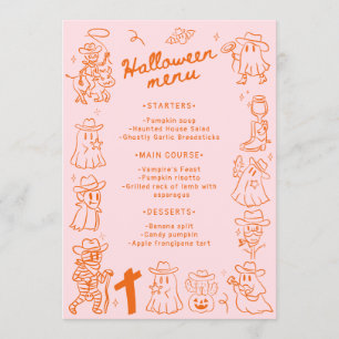 Menu Doodles rose orange quirky à la main tiré Hallowee