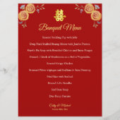 Menu Double bonheur floral orange rouge mariage chinois (Devant)