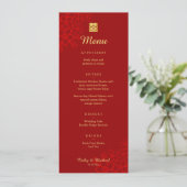 Menu Double bonheur floral rouge mariage chinois (Debout devant)
