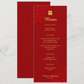 Menu Double bonheur floral rouge mariage chinois (Devant / Derrière)
