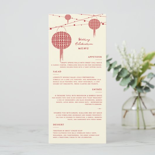 Menu Double Bonheur Red Lanterns Chic Mariage chinois (Debout devant)
