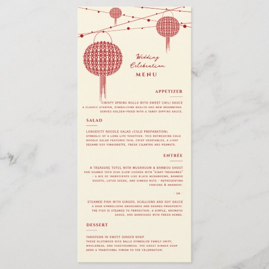 Menu Double Bonheur Red Lanterns Chic Mariage chinois (Devant)