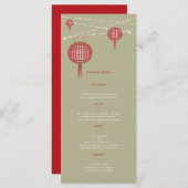 Menu Double Bonheur Red Lanterns Chic Mariage chinois (Devant / Derrière)
