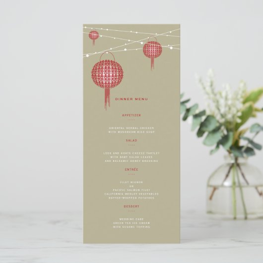 Menu Double Bonheur Red Lanterns Chic Mariage chinois (Debout devant)