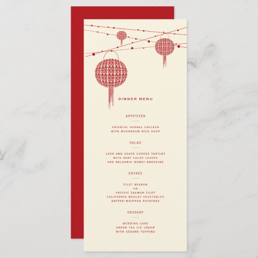 Menu Double Bonheur Red Lanterns Chic Mariage chinois (Devant / Derrière)