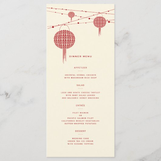 Menu Double Bonheur Red Lanterns Chic Mariage chinois (Devant)