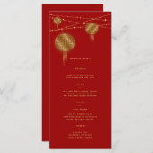 Menu Double Happiness Gold Lanterns Mariage chinois rou (Devant / Derrière)