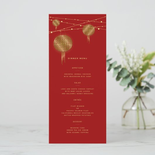 Menu Double Happiness Gold Lanterns Mariage chinois rou (Debout devant)