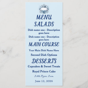 Menu Doublure d'enveloppe Couronne Prince Bleu Argent