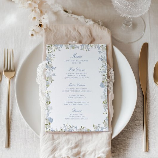 Menu Douce Mariée Fleurie Bleue Romantique