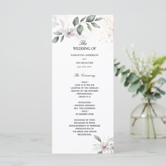 Menu Douce verdure Aquarelle Feuille & Fleur | Or (Debout devant)