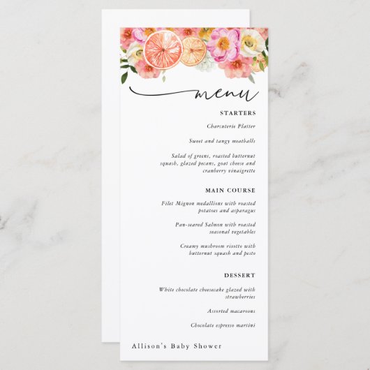 Menu Douche Fleurs Roses Citrus (Devant / Derrière)