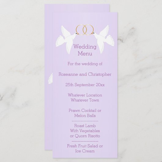 Menu Doves Design Mariage couleur Lilac (Devant / Derrière)