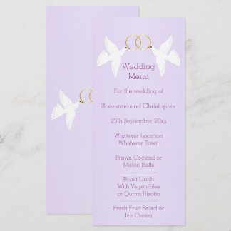 Menu Doves Design Mariage couleur Lilac