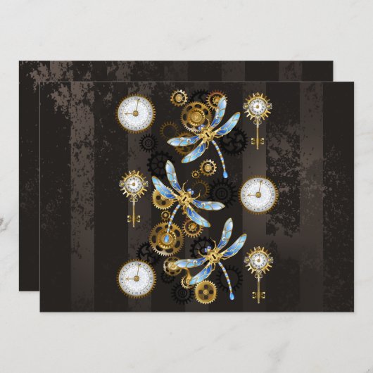 Menu Dragonflies de Steampunk sur arrière - plan rayé b (Devant / Derrière)