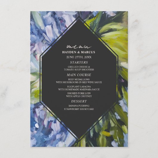 Menu Dramatic Blue Floral Mariage (Devant)