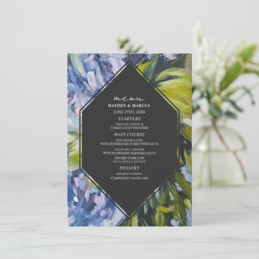 Menu Dramatic Blue Floral Mariage (Debout devant)