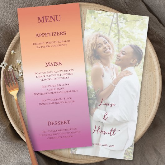 Menu Drapeau de fierté à dégradé de photo de mariage le