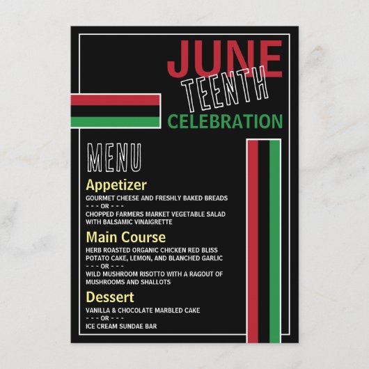 Menu Drapeau panafricain Conception, 12° anniversaire (Devant)