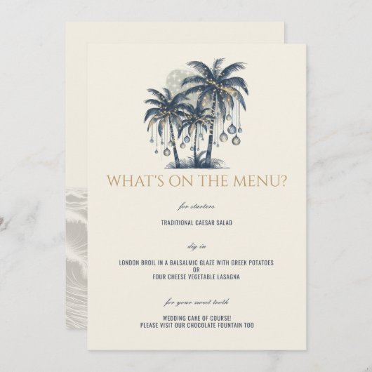 Menu Dreamy Blue Palm Trees Mariage (Devant / Derrière)