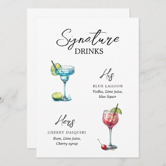 Menu Drinks de Assinatura em Aquarela (Devant / Derrière)
