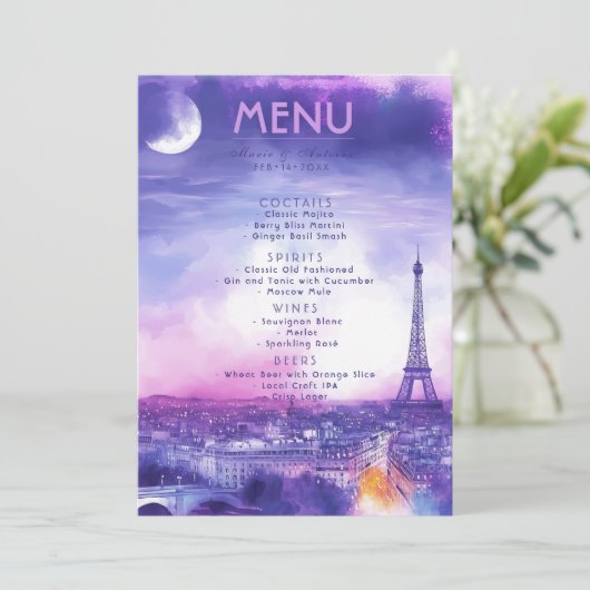 Menu DRINKS + lovely text Amour Éternel (Debout devant)
