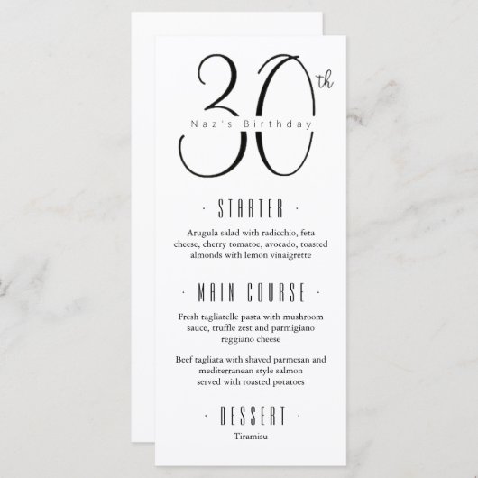 Menu du 30e anniversaire (Devant / Derrière)