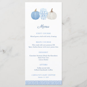 Menu du Baby shower Citrouille bleu Preppy Chinois
